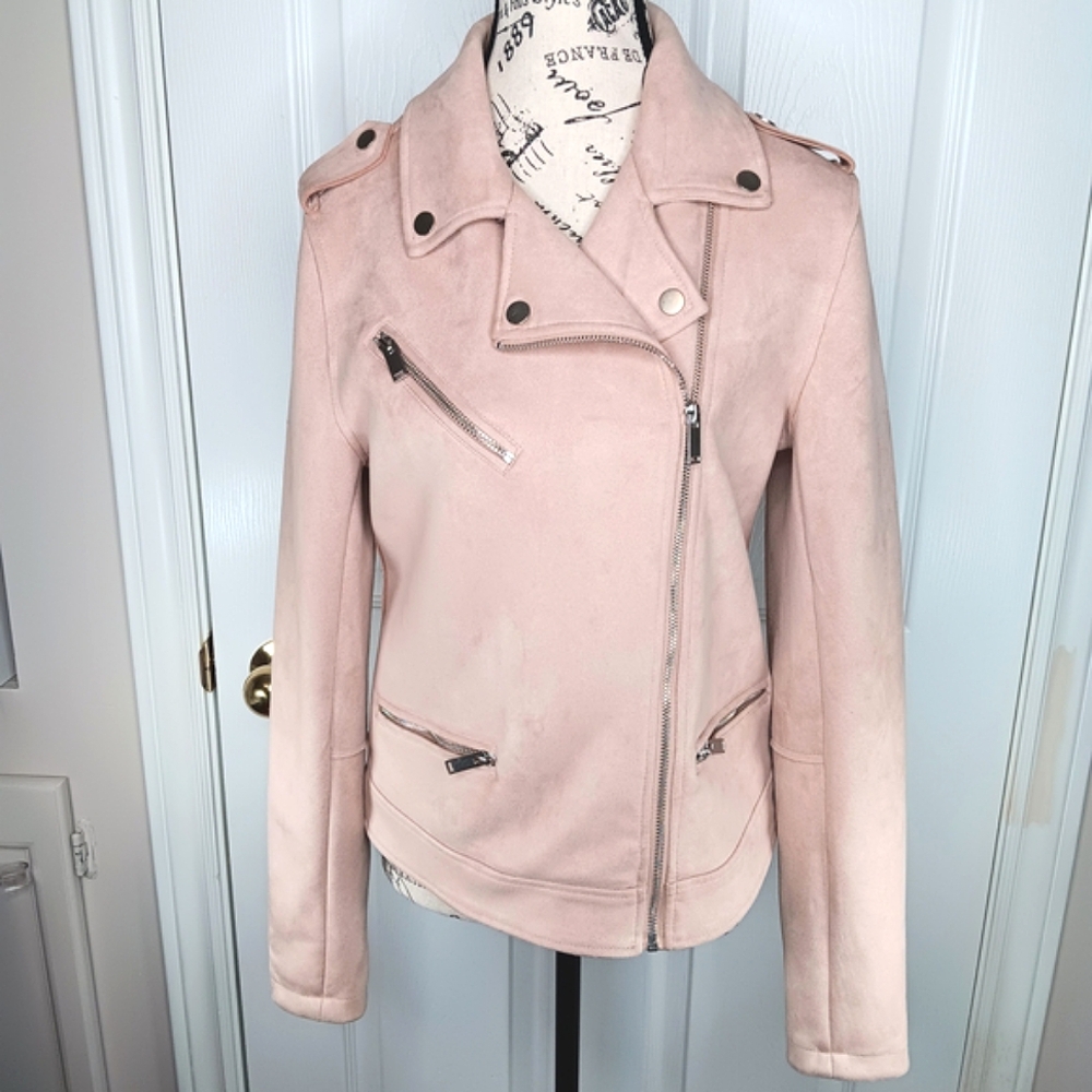 Kismet Women's Blush Pink Moto Jacket Faux Suede Asymmetrical Zipper Size M
